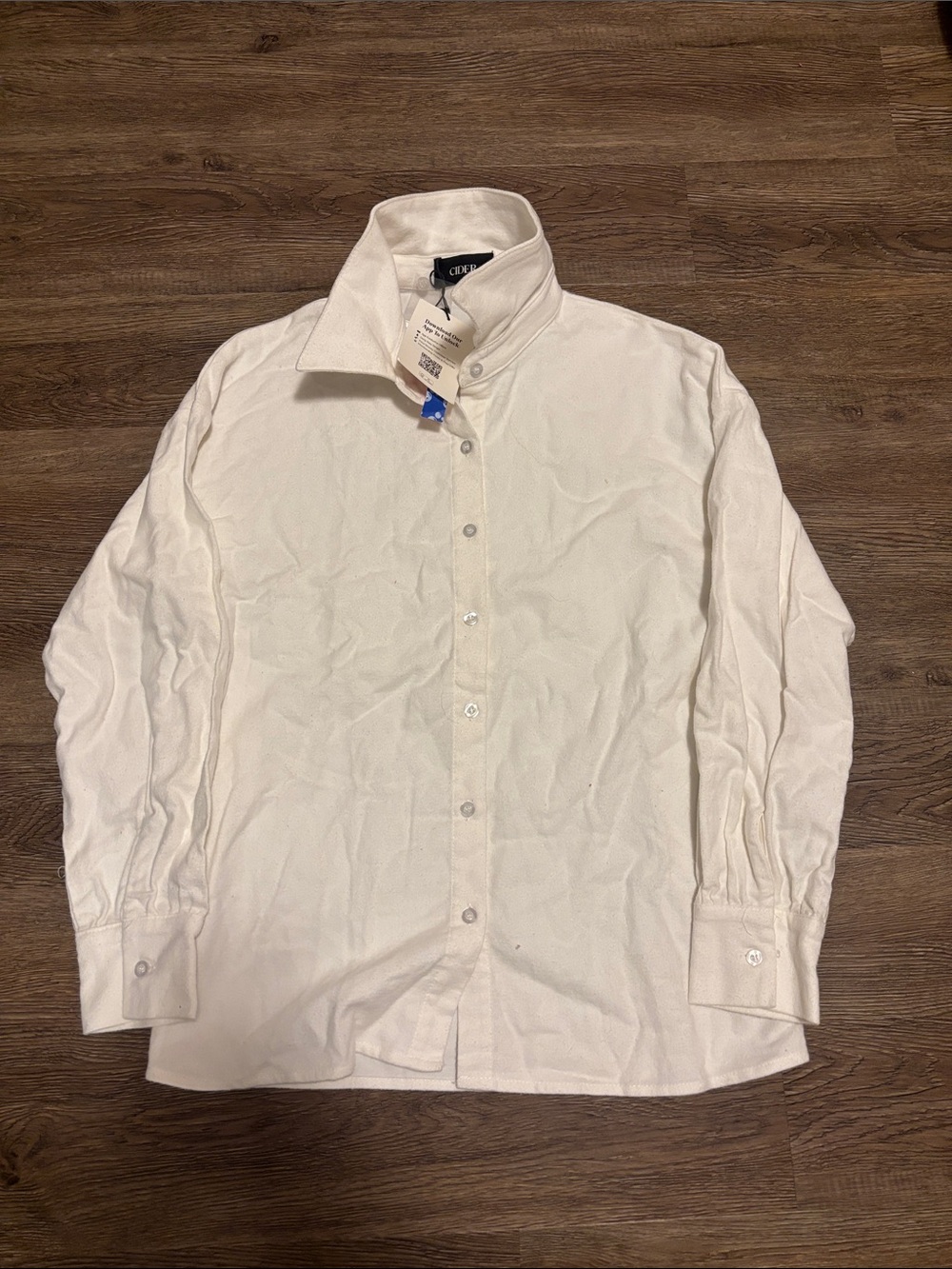 brand new white cider button down long sleeve shirt
